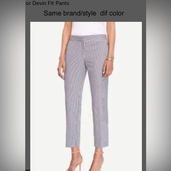 Ann Taylor Devin Tailored ankle pants linen blend vertical stripe tan white 10 - Picture 12 of 13